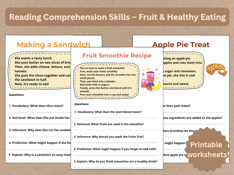 Reading Comprehension Skills – VIPERS Practice | Fruit & Healthy Eating | KS1