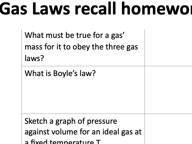 AQA Gas laws recall questions