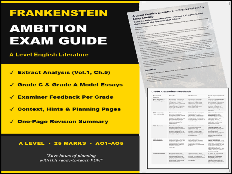 A Level English Literature Frankenstein Essay Question & Model Answers | Mary Shelley Ambition Revis