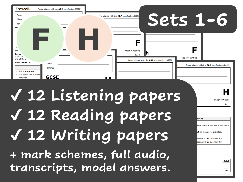 AQA GCSE French (2026) – Complete Foundation & Higher Practice Paper Pack (Sets 1-6)