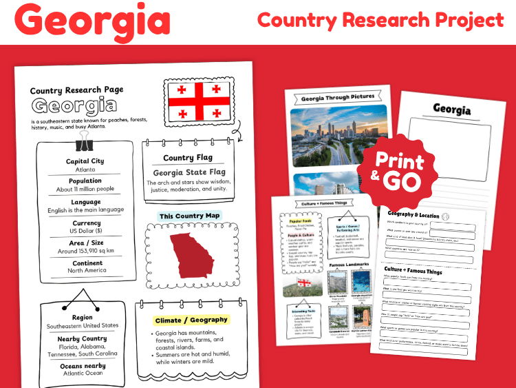 Georgia State Research Project | US Geography & State Study Worksheets