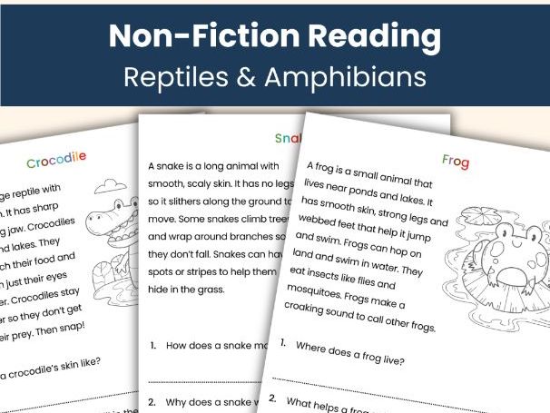 Reptiles and Amphibians Reading Comprehension Workbook | KS1 Nonfiction Passages