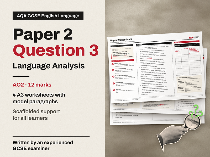 GCSE English Language Paper 2 Question 3: Language Analysis A3 Worksheets