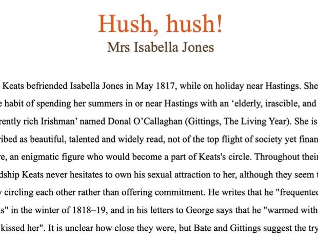 John Keats - Hush, hush (Mrs Isabella Jones)