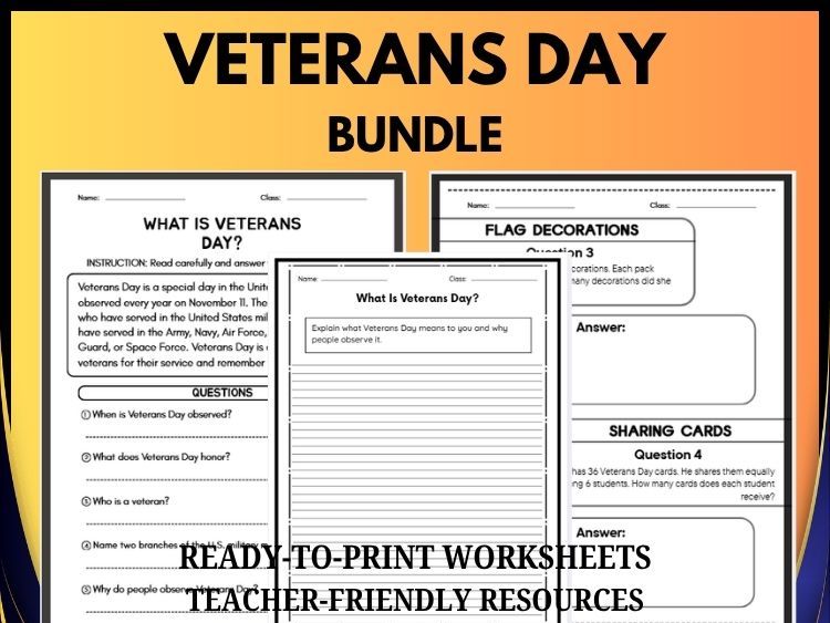 Veterans Day Bundle | Reading Comprehension, Math & Writing | Grades 2–8