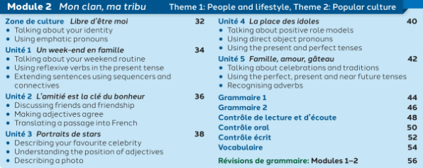 NEW 2026 GCSE French. Foundation/ Vert. Module 2: Mon clan, ma tribu. Zone de Culture and Units 1-5