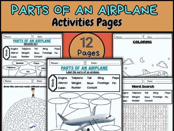 Parts of an airplane/Label the airplane worksheet/Labeling aircraft diagram