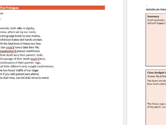 Romeo and Juliet GCSE Workbook: 13 Extracts & Activities