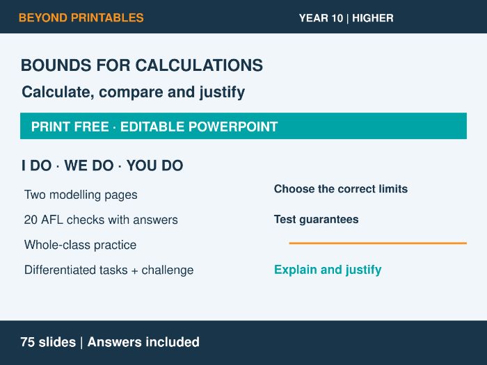 Bounds for Calculations | I Do, We Do, You Do | Year 10 Maths Higher | Print Free