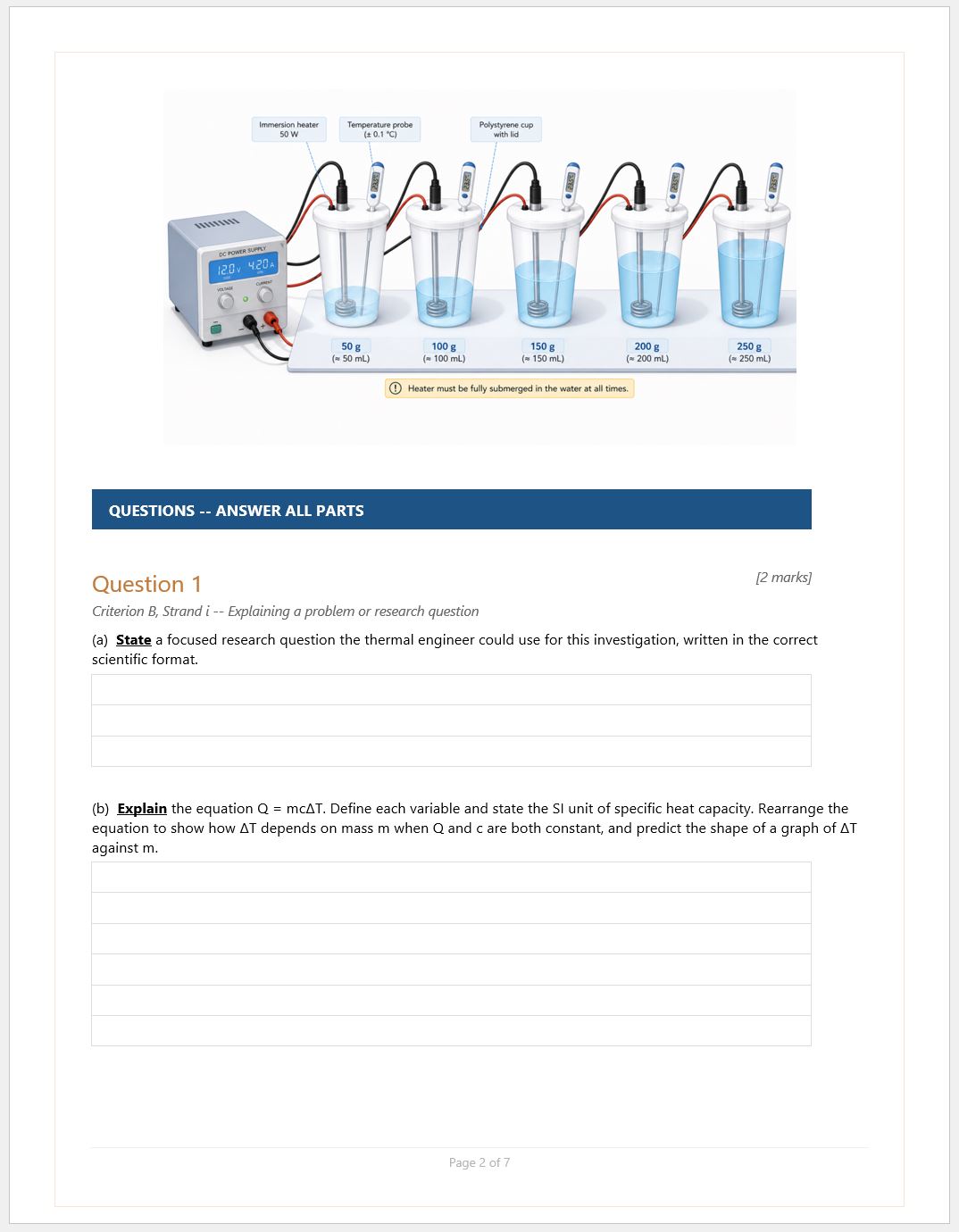 MYP Grade 10 Physics: 3 Criterion B Assessment Tasks - Matter & Thermal ...