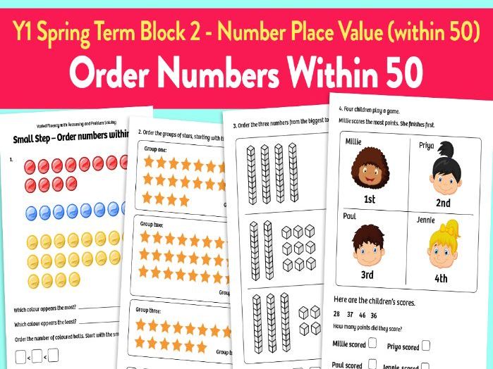 Order Numbers Within 50 activities: Y1 Spring Term, Block 2 – Number: Place Value (within 50)