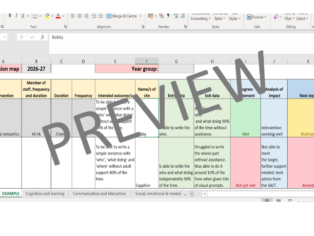 Provision Map Spreadsheet