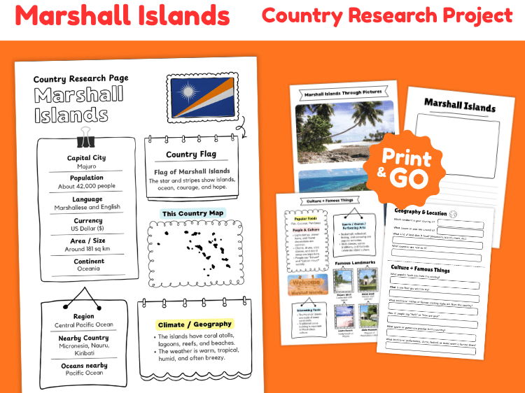 Marshall Islands Country Research Project | Geography & Culture Worksheets