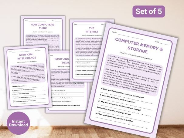 Computing Reading Comprehension Worksheets – KS2 & KS3 (Set of 5)