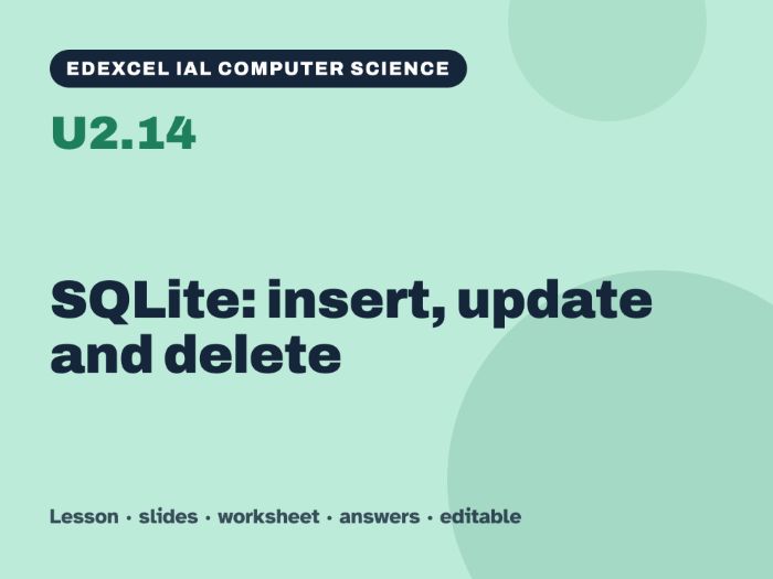 Edexcel IAL Computer Science – U2.14 SQLite: insert, update and delete – Lesson & Worksheet