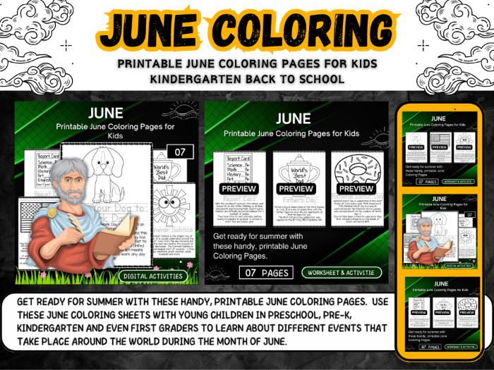 Printable June Coloring Pages for Kids back to school activities
