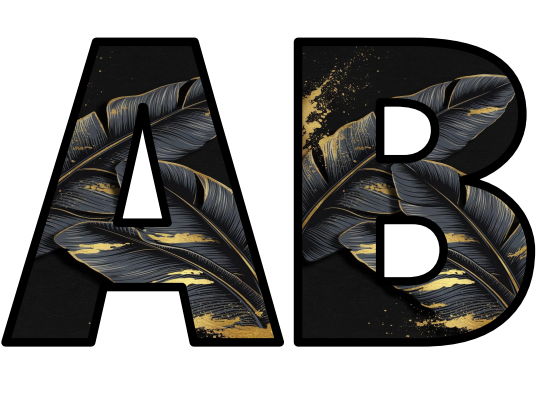 Gold Black Feathers Bird Lettering Set Display Title Letters Numbers ...
