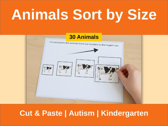 Animals Sort by Size Cut & Paste Worksheets