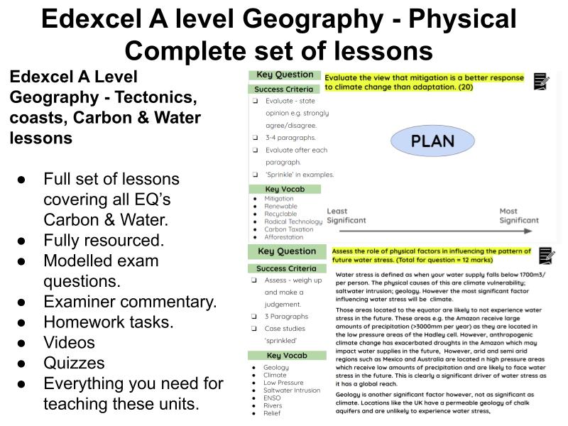 Edexcel A Level Physical Complete Set of Lessons (Tectonics, coasts, water & carbon)