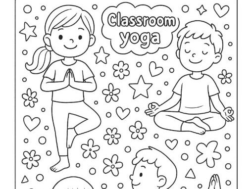 Kid Classroom Yoga Colouring Page