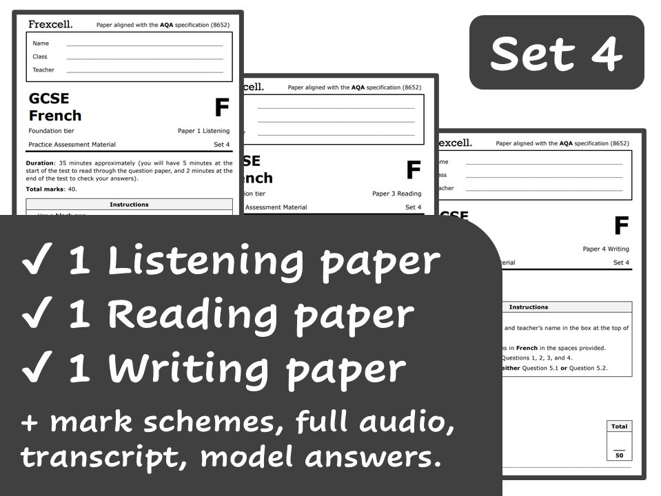 AQA GCSE French (2026) – Foundation Practice Paper Pack (Set 4)