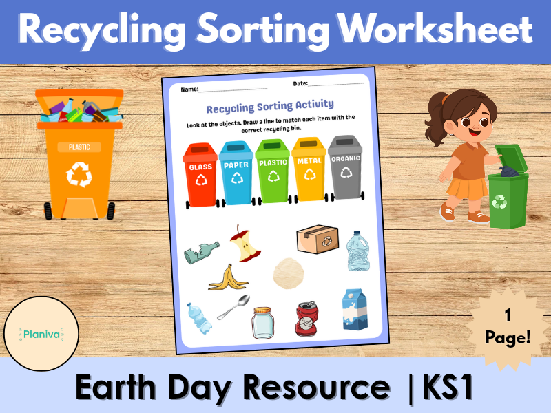 Recycling Sorting Worksheet | Earth Day Resource | KS1