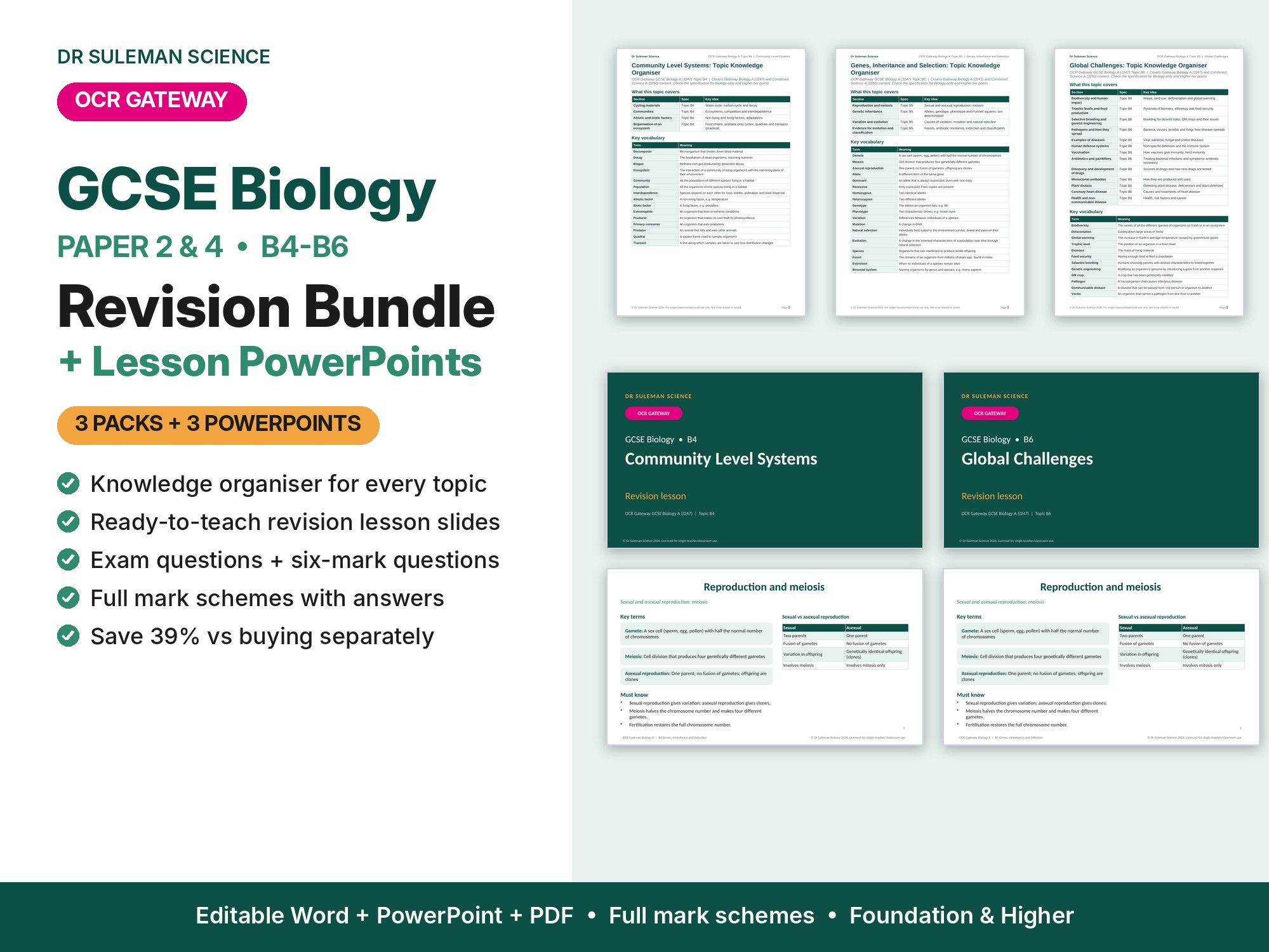OCR Gateway GCSE Biology Paper 2 & 4 Revision Bundle + PowerPoints (B4-B6)