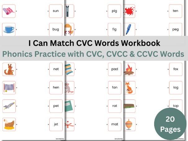 I Can Match CVC Words | Phonics Picture Matching with CVC, CVCC & CCVC Words | Free Printable