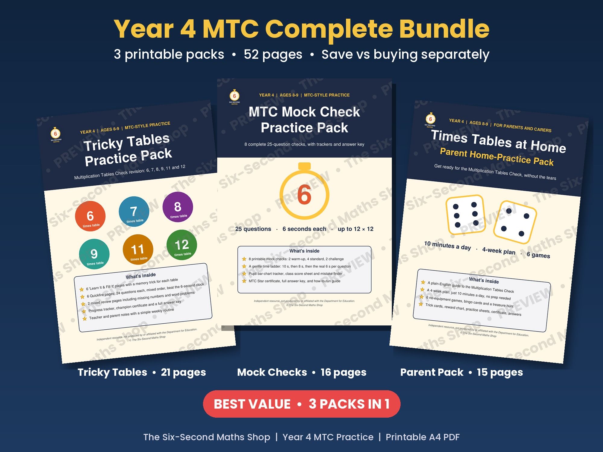 Year 4 MTC Complete Bundle: Tricky Tables, Mock Checks and Parent Pack