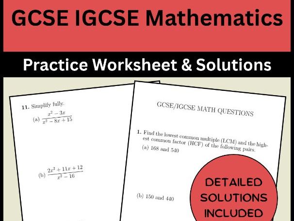 GCSE IGCSE Mathematics Practice Worksheet & Solutions