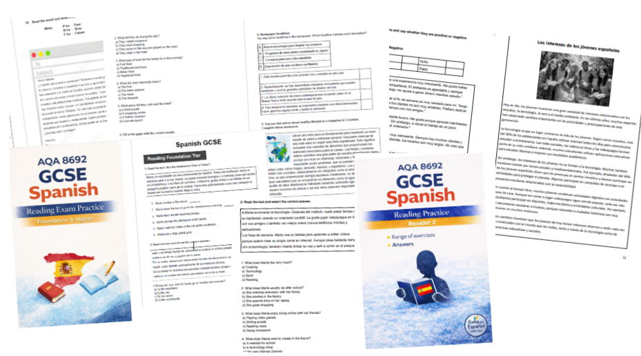 AQA GCSE Spanish Reading Exam Practice Bundle_over 40 exercises + Answers