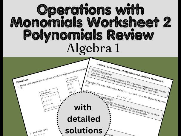 Operations with Monomials Worksheet 2 | Polynomials Review | Algebra 1