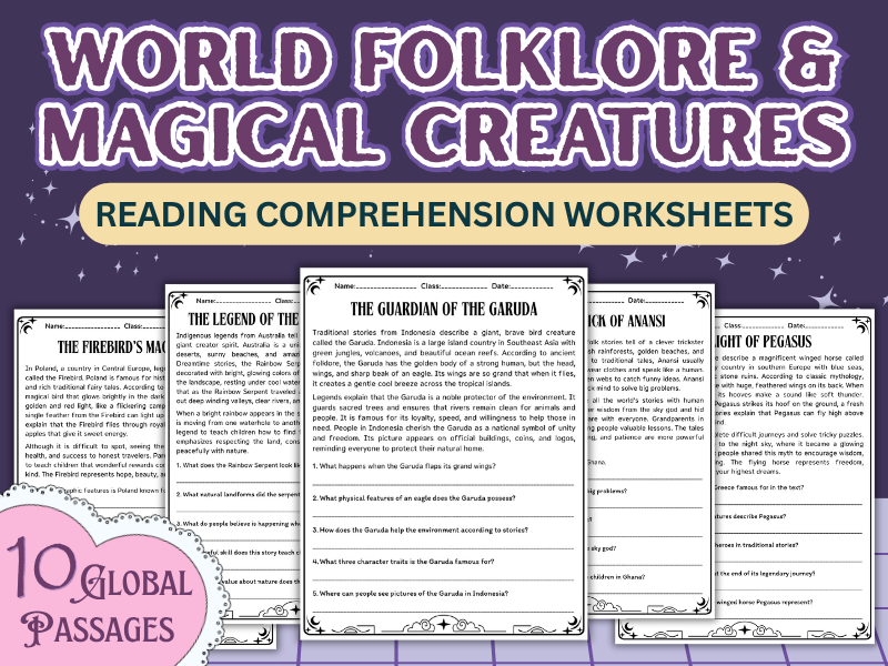 World Folklore & Magical Creatures: Reading Comprehension Worksheets