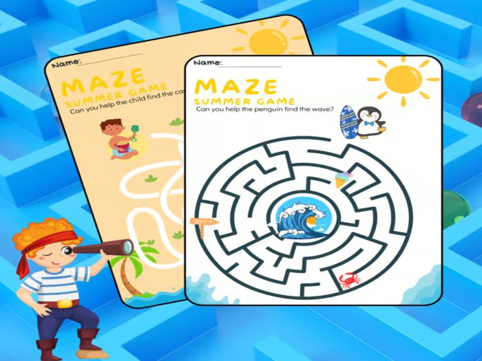 Fun Summer Mazes for Kids: Easy, Fun Maze in English