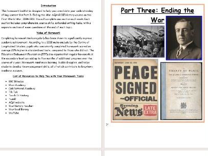 AQA WW1 Part 3 Homework Booklet