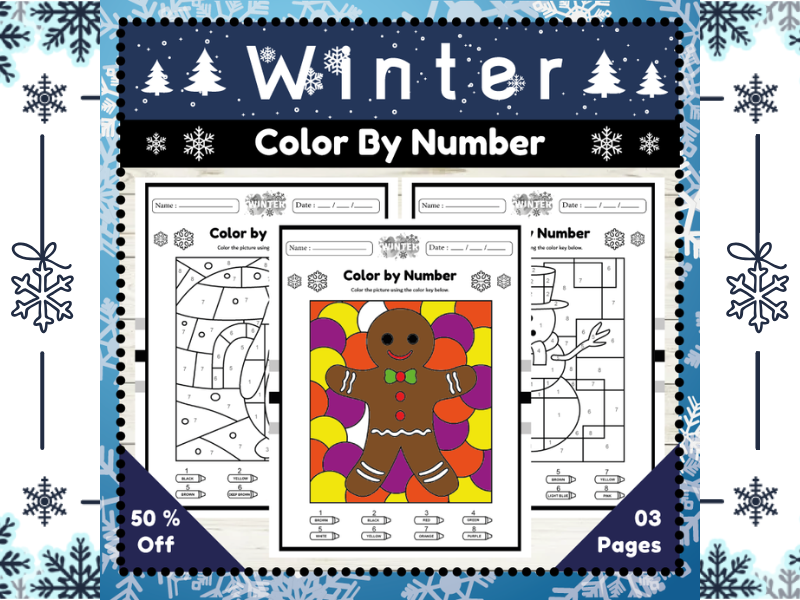 Winter Color by Number Worksheets : No Prep Color by code Activities