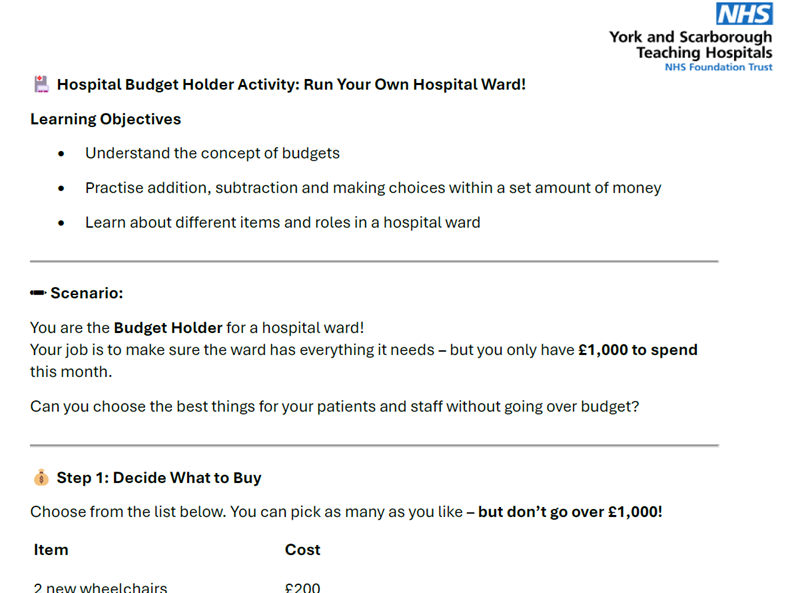 Hospital Budget Holder - Maths Lesson