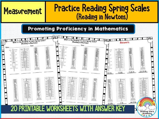 Reading a Spring Scale (Reading in Newtons) Worksheets | Force Measurement Practice