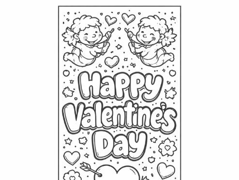 Happy St Valentine's Day Colouring Bookmark