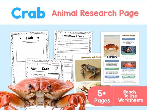 Crab Research Project | Crustacean Science Worksheets for Kids