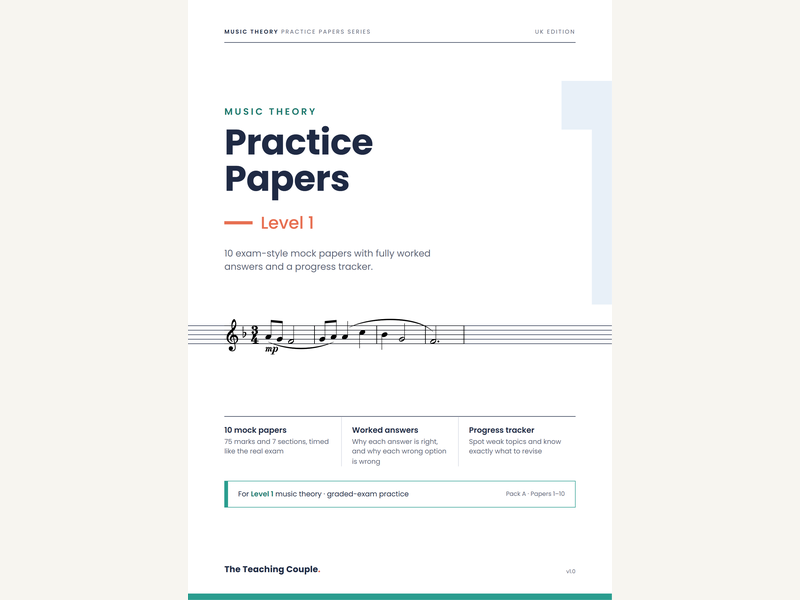 Level 1 Music Theory Practice Papers – Pack A (10 Mock Papers)