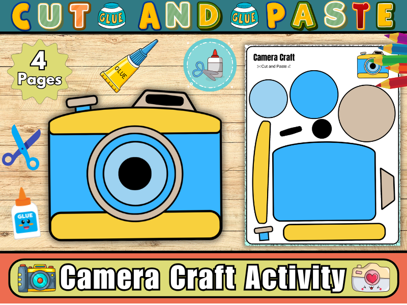 Camera Craft Activity-Printable Cut and Paste Camera Template for Kids