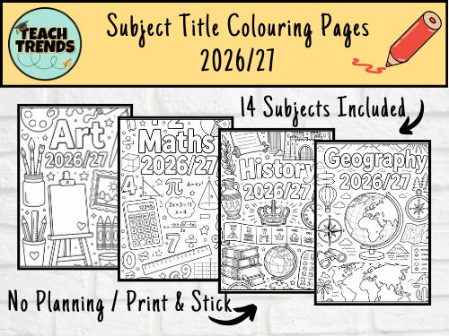 Subject Title Page Colouring Pages Sheets 2026/27