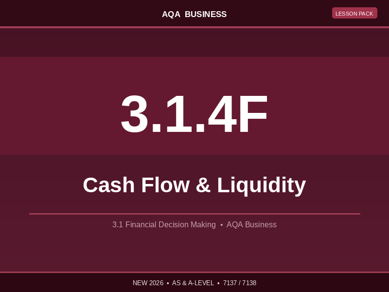 NEW 2026 AQA AS & A-Level Business 7137/7138 – 3.1.4F Cash Flow & Liquidity – LESSON PACK