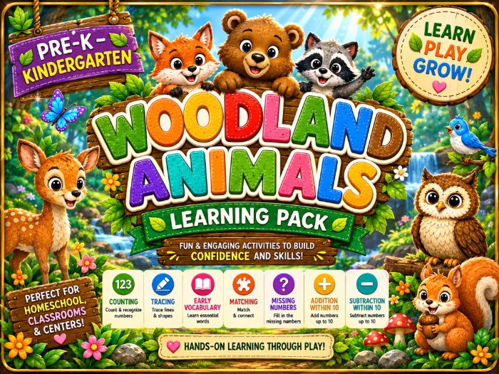 Woodland Animals Learning Pack | PreK Kindergarten Math & Literacy Activities