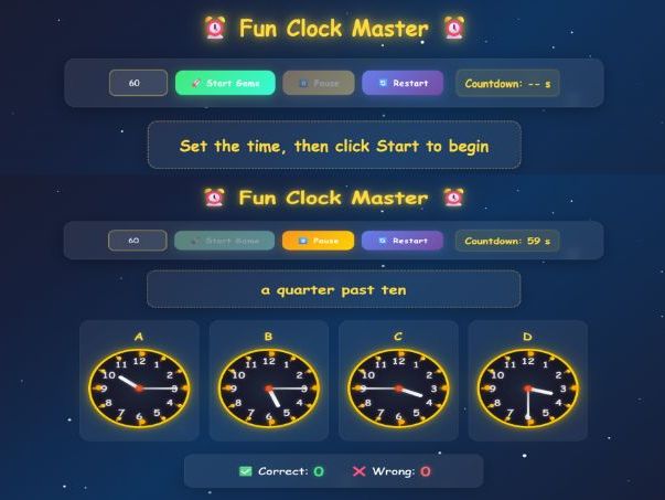 Telling Time Interactive Clock Game
