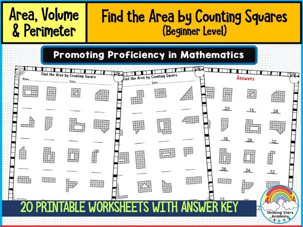 Find the Area by Counting Squares (Beginner Level) – Worksheets & Practice Activities