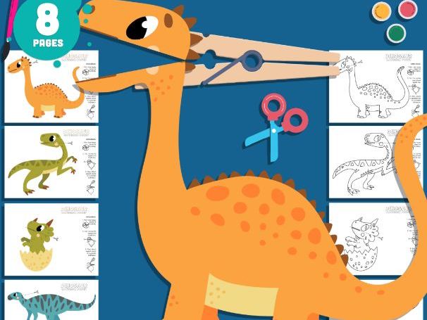 Dinosaur Puppet Craft, Interactive Prehistoric Animal Activity, Printable Dinosaur Templates