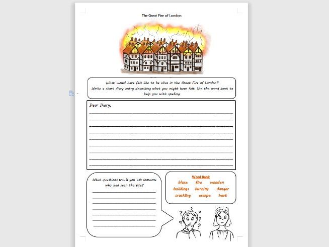 Great Fire of London Activity Worksheet KS1 History