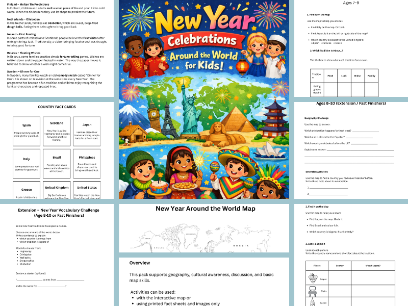 New Year Around the World Activities – No Prep Lesson Pack (Ages 5–11)